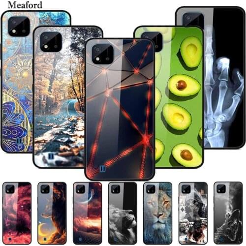 For Realme C20 Case Tempered Glass Print Hard Back Case For OPPO Realme C17 C 17 Phone Cover Shockproof Protective Coque Funda
