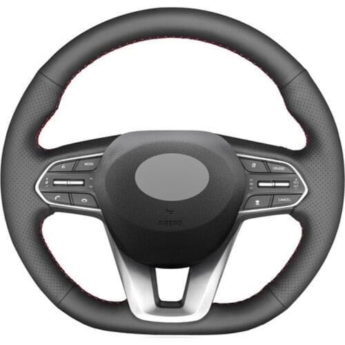 Black Artificial Leather Hand-stitched No-slip Car Steering Wheel Cover for Hyundai Santa Fe 2019