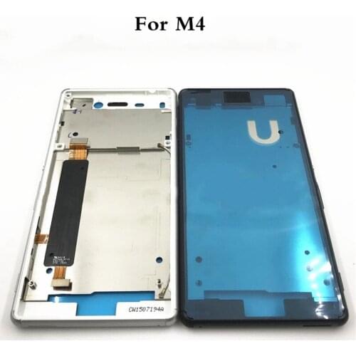 For Sony Xperia M4 Aqua E2303 E2333 E2353 Housing Front LCD Bezel Plate Frame Chassis + Dust Plug Port Cover+Sticker
