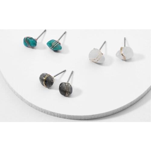 E7247 ZWPON Gold Color Wire Wrapped Stone Stone Earrings Mini Slick Natural Stone Earrings Jewelry Wholesale