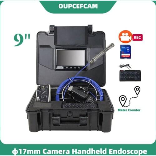 Φ17mm Camera Drain Sewer Pipe Inspection Endoscope System 9" Touch Screen DVR Keyboard Meter Counter φ5mm Fiberglass Calble