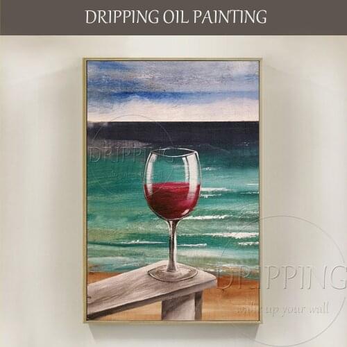 Artist Handmade High Quality Canvas Impressionist Beach Landscape Oil Painting Beach and Wine Oil Painting for Wall Decoration