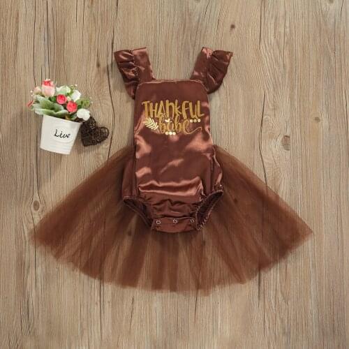 Newborn Baby Girl Thanksgiving Romper Mesh Dress Fashion Princess Infant Yarn Skirt Hem Sleeveless Triangle Embroidery Jumpsuits