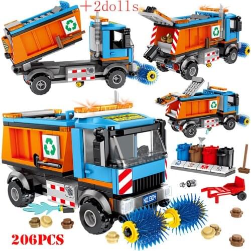 City Sanitation Cleaning Vehicle Takeaway Car Building Blocks Street View Figures Friends Bricks Kids Children Educational Toys