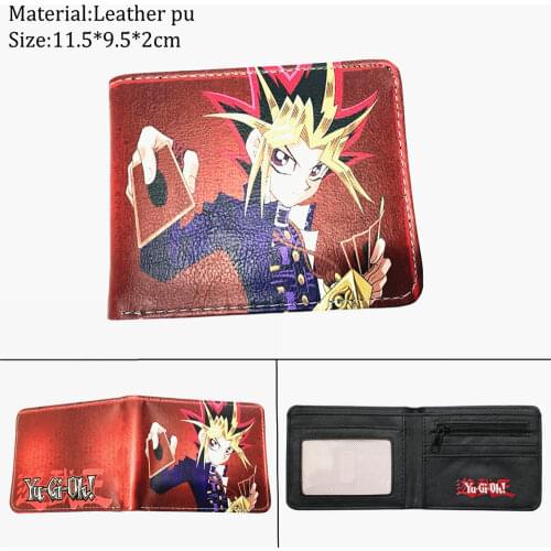 PU Wallet Anime Duel Monsters Short Bifold Boys Girls Cartoon Photo Card Holder Layers Unisex Coin Zip Pocket Casual Print Purse