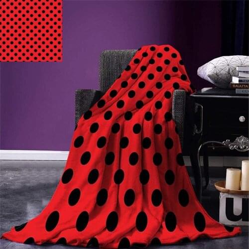 Red and Black Throw Blanket Retro Vintage Pop Art Theme Old 60s 50s Rocker Inspired Bold Polka Dots Image Microfiber