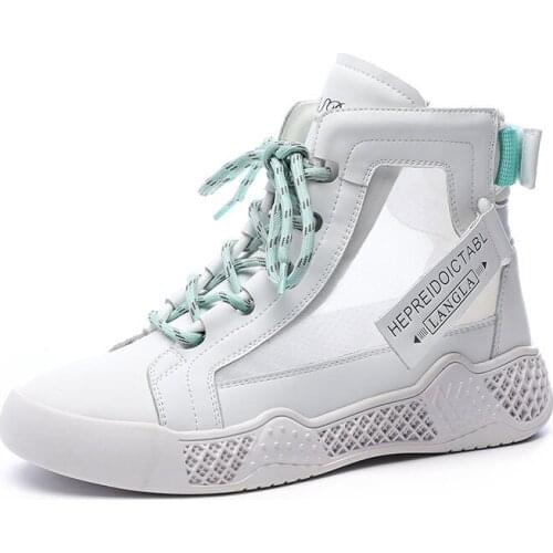 White High Top Women Shoes Platform Sneakers 2021 Mesh Breathable Genuine Leather Ladies Shoes Outdoor Sports Tennis Footwear