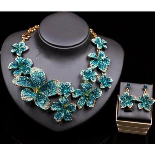 LAN PALACE fashion jewelry crystal wedding necklace and earrings for party beautiful flowers free shipping