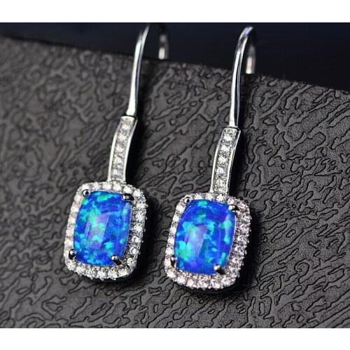 Hot Sale New Fashion Opal For Women Drop Earrings 8x6mm Square Gemstone Dangle Earrings for Girl Wholesale Fine Jewelry Gift