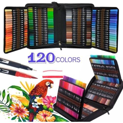 Manga 12-120 Colors Watercolor Pens, Brush Fineliner Felt Tip Art Markers, Colouring Pen for Calligraphy Drawing Sketching Color