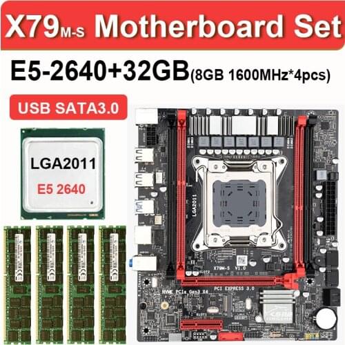 JINGSHA X79 m-s 3.0 chipset motherboard Xeon E5 2640 LGA 2011 4Pcs x 8GB= 32GB 1600 DDR3 ECC REG memory SATA3 M.2 SSD