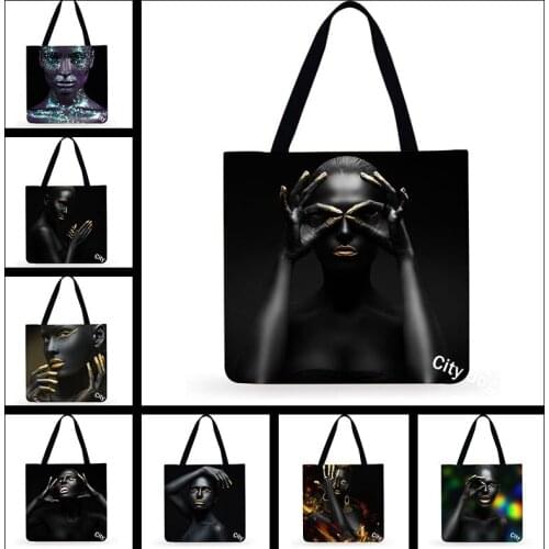 Fashion African Black Woman Girl Bag Women Casual Tote Ladies Shoulder Bag Foldable Shopping Bag outdoor Beach Tote Bag