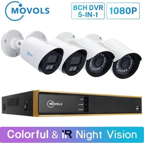 Movols 1080P CCTV System Colorful& IR Night Vision Security Camera System Kit 2MP 8CH Waterproof AHD DVR Video Surveillance Set