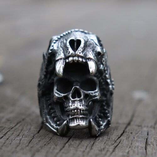 Vintage Men Boy 316L Stainless Steel Titanium Steel Ring Indian Jaguar Warrior Skull Ring Biker Jewelry Drop Shipping