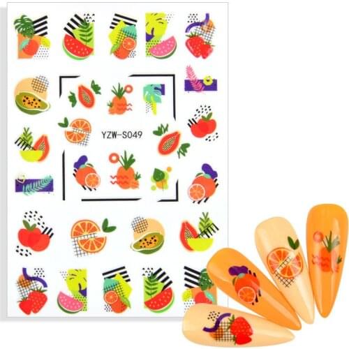 1 Sheet Summer Fruits Nail Decals Adhesive Black Leaf Butterfly Flower Sliders Paper Nail Art Decoration Sticker Manicure Foils