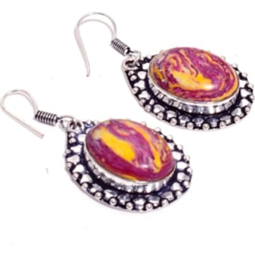 Genuine Mosaic Jasper Silver Overlay on Copper Earrings , Hand made Women Jewelry Gift
