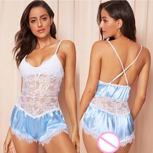 2020 Hot Sale Newest Fashion backless women sleep wear Sex night gowns with thong sets V-neck lace sexy young girl stripe design