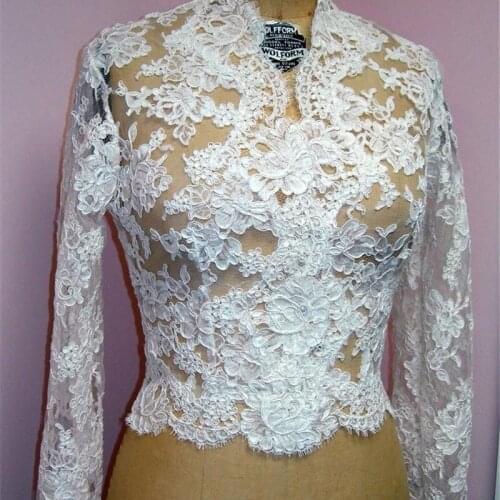 Real Picture New Sheer Bridal Long Sleeve Bolero Jacket Shawl White/Ivory Lace Applique Custom Made Wedding Jackets