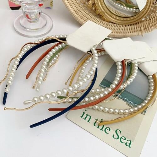 3 PCS/SET Pearl Headband Combination Cute Candy Color Hair Bands Women Girls Wave Metal Hair Hoop Fashion Hair Accessories