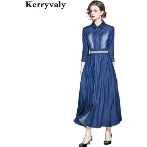 Autumn Cable Lock Long Maxi Blue Denim Dress Jurken Zomer 2020 Female Goth Nordic Jeans Women Dress Sukienki Letnie K3185