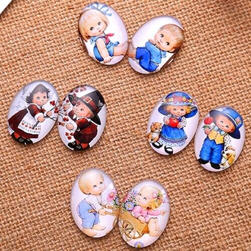 18x25mm Cartoo Girl Oval Glass Cabochon Dome Jewelry Finding Fashion Summer Cameo Pendant Settings 20pcs/lot K04795