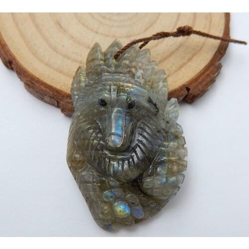 New Design Carved Animal Labradorite Necklace Pendant 44x27x12mm 15.7g Natural Stone pendant carving neckalce