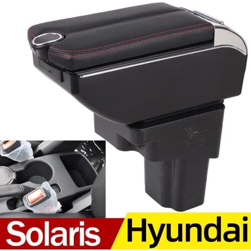 For Solaris 2009-2016 Hyundai armrest box central Store content box with cup holder ashtray Can rise with USB accessory