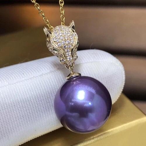 D113 Fine Jewelry 14K Gold Natural Fresh Water Edison Purple Pearl 12-13mm Pendant Necklaces for Women FIne Pearls Pendants