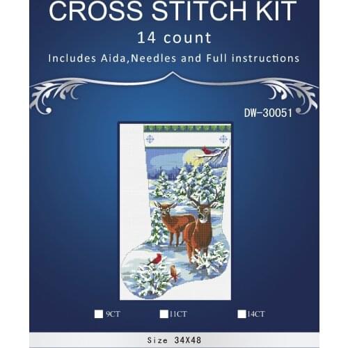 Christmas sock 30051 STYLE Counted Cross Stitch 14CT Cross Stitch Sets Wholesale cartoon Cross-stitch Kits Embroidery Needlework