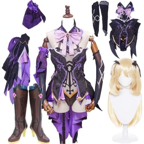 Sexy Anime Game Genshin Impact Fischl Cosplay Costume Uniform Wig Shoes boots Halloween Party Dress Outfit For Women Girls