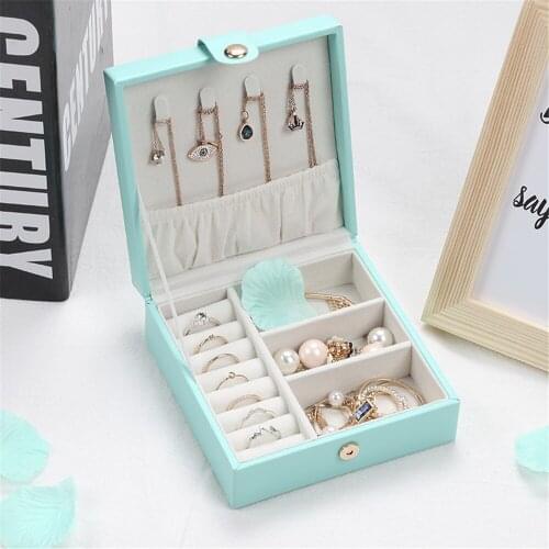 Nordic PU Leather Jewelry Box Simple Mint Color Ring Storage Case Dressing Table Earring Necklace Organizer Boxes Square Case