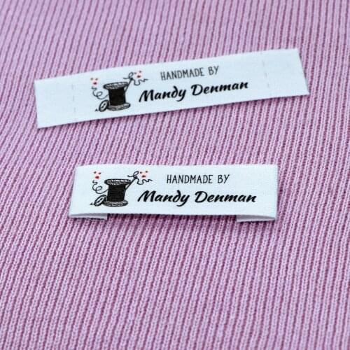 Sewing labels / Custom brand labels, Clothing Labels, Sewing Machine, Fabric 100% cotton, Custom text (FR040)