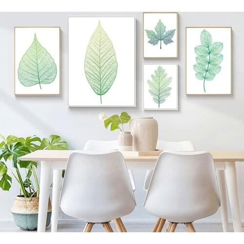 Nordic Decoration Green Plant Leaf Canvas Painting Modern Minimalist Wall Art Posters and prints Wall Pictures for Living Room