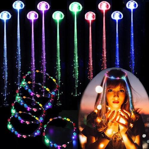 LED Hair Barrettes Flashing Optic Braid Hairpin Feather Flower Crowns Light up Headbands Wreath for Wedding Birthday Party Pack