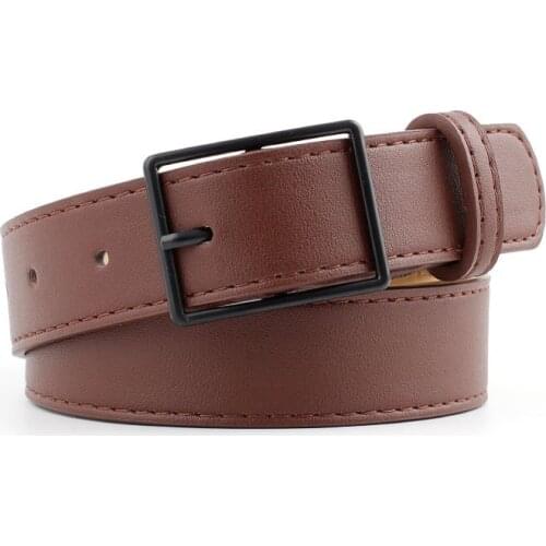 Quare Buckle Retro Women Leather Belt Girl Imitation Leather Vintage Ladies Coffee Color Fashion Waistband