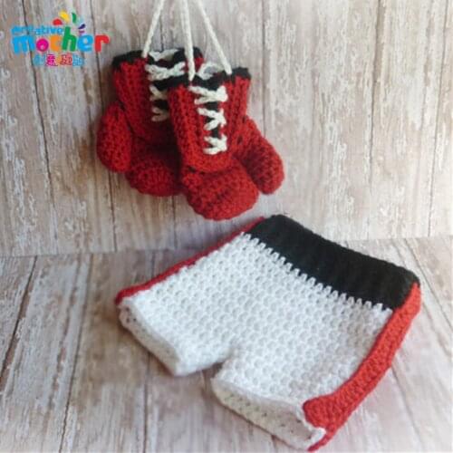 Crochet Newborn Photography Props Infant Handmade Cute Baby Costume Set Kids Clothing Accessories Boxing baby Props for Photo
