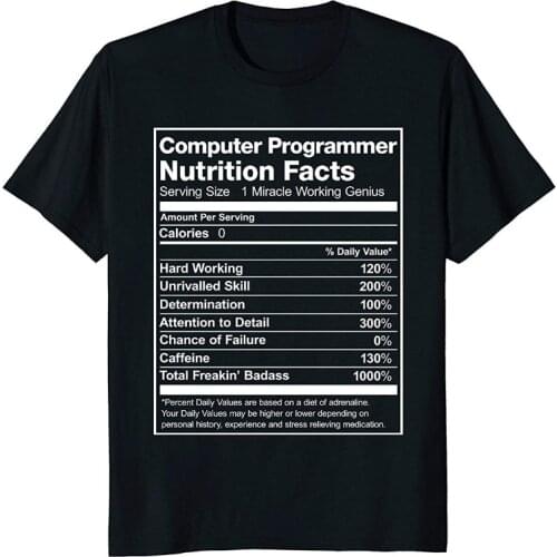 Computer Programmer Nutrition Facts Funny 2019 New Brand Clothing Men Cool O-Neck Tops Neon T Shirts