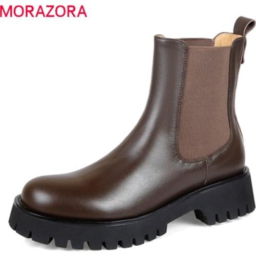 MORAZORA 2022 Big Size 41 Chelsea Boots Women Flat Platform Shoes Round Toe Stretch Slip On Autumn Winter Ankle Boots Women