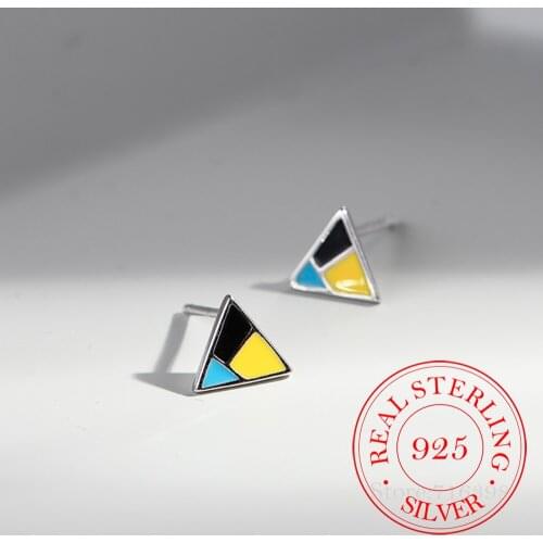925 Sterling Silver Enamel Colorful Triangle Stud Earrings For Women Wedding Gift Female pendientes mujer moda eh1231