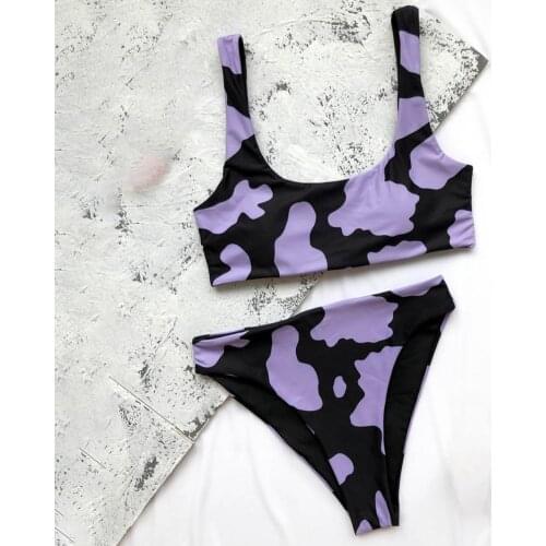 Summer Women Chic High Waist Cow Print Briefs Bra Brassiere Bikini Swimsuit Set