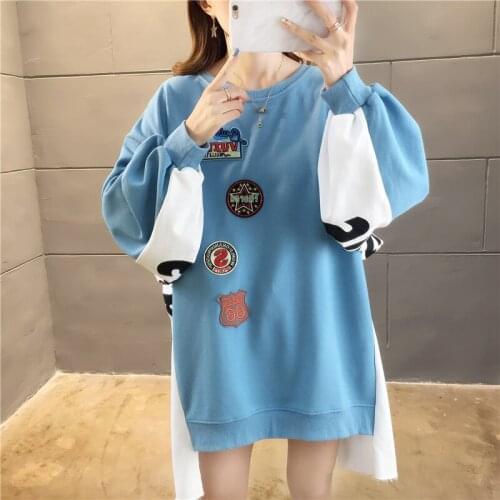 Zuolunouba Autumn Clothes Women Sweatshirt Splice Harajuku Letter Badge Lady Pullover Loose Long Sleeve Casual Female Tops 2019