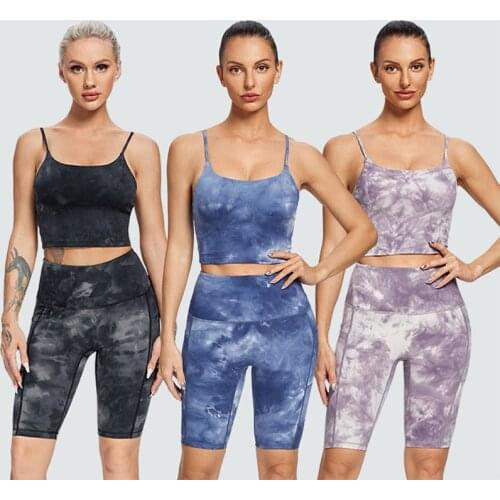 Tie Dyeing Women Sport Suit Gym Set Seamless Bra Pocket Shorts Workout Fitness Running Clothing Gym Wear Athletic Yoga Set