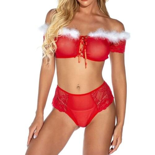 Womens Sexy Off-shoulder Lingerie, Classic Lacing Feather One-piece, Backless Babydoll Sleepwear