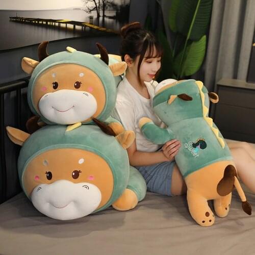 1pc 50/65cm Creative Cattle Plush Toys with Dinosaur Clothes Cartoon Stuffed Animal Cow Doll Soft Pillow Baby Kid Christmas Gift