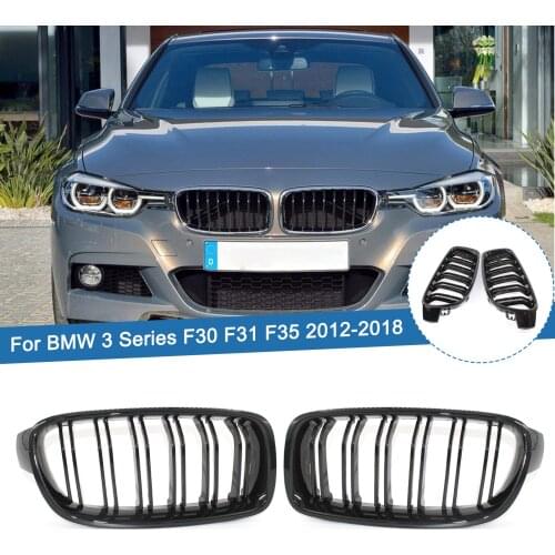 1Pair Gloss Matte Black Car Front Bumper Kidney Grille Dual Slat Grilles Fit For BMW 3-Series F30 F31 F35 2012-2018 Car Styling