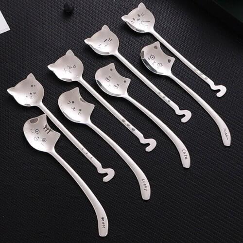 1PC Stainless Steel Tableware Tea Spoon for Coffee Long Tail Cat Coffee Spoon Long Handle Spoon Dessert spoons Birthday Gift