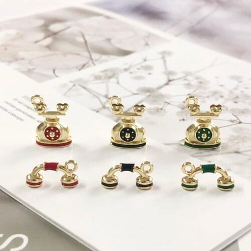 10pcs/pack 3D Telephone Call Floating Enamel Charms Jewelry Earring Bracelets DIY Pendant Jewelry Making Metal Golden Base