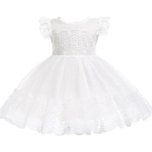 2pcs Summer Infant White Gowns Lace Tutu Dress With Hat Christening Dress Baptism 1st Birthday Newborn Baby Girl Clothes