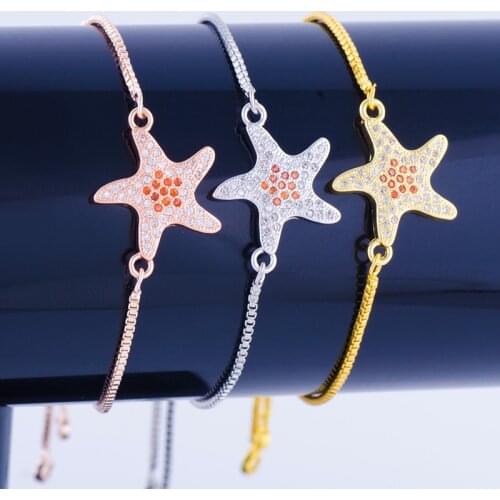 2017 new copper bracelet pentagonal cute starfish bracelet new women do not fade color green bracelet