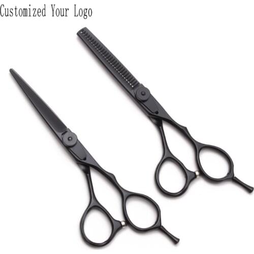 5.5" 16cm Customized Logo Titanium C9015 Black Professional Hairdressing Scissors Regular Scissors Thinning Shears Hair Scissors